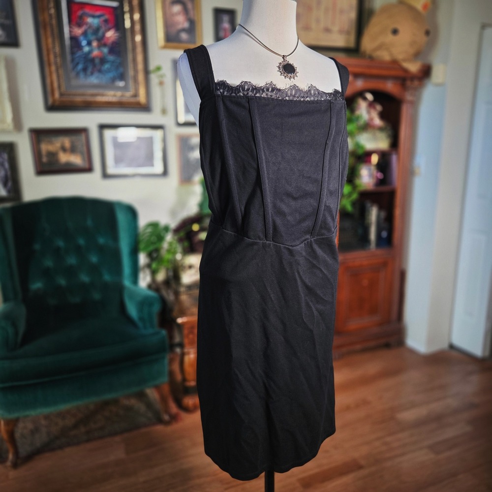 Torrid Black Lace Trim Slip‎ Dress Plus Size Satin Gothic Minimal Chic